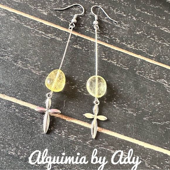 Alquimia Silver and Yellow Dangle Earrings with Cross Charms citrine - Picture 1 of 1